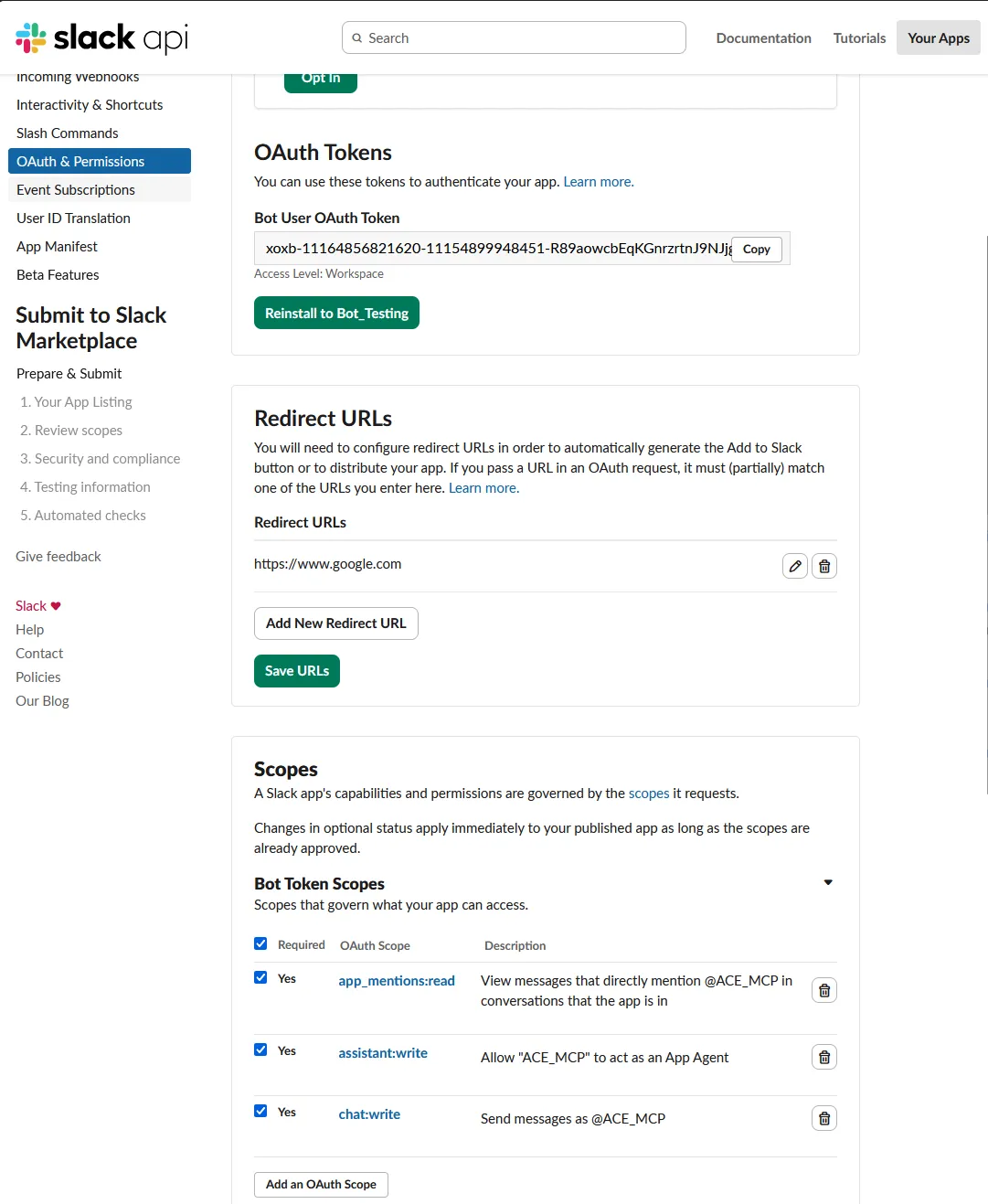 Slack Bot Token Scopes