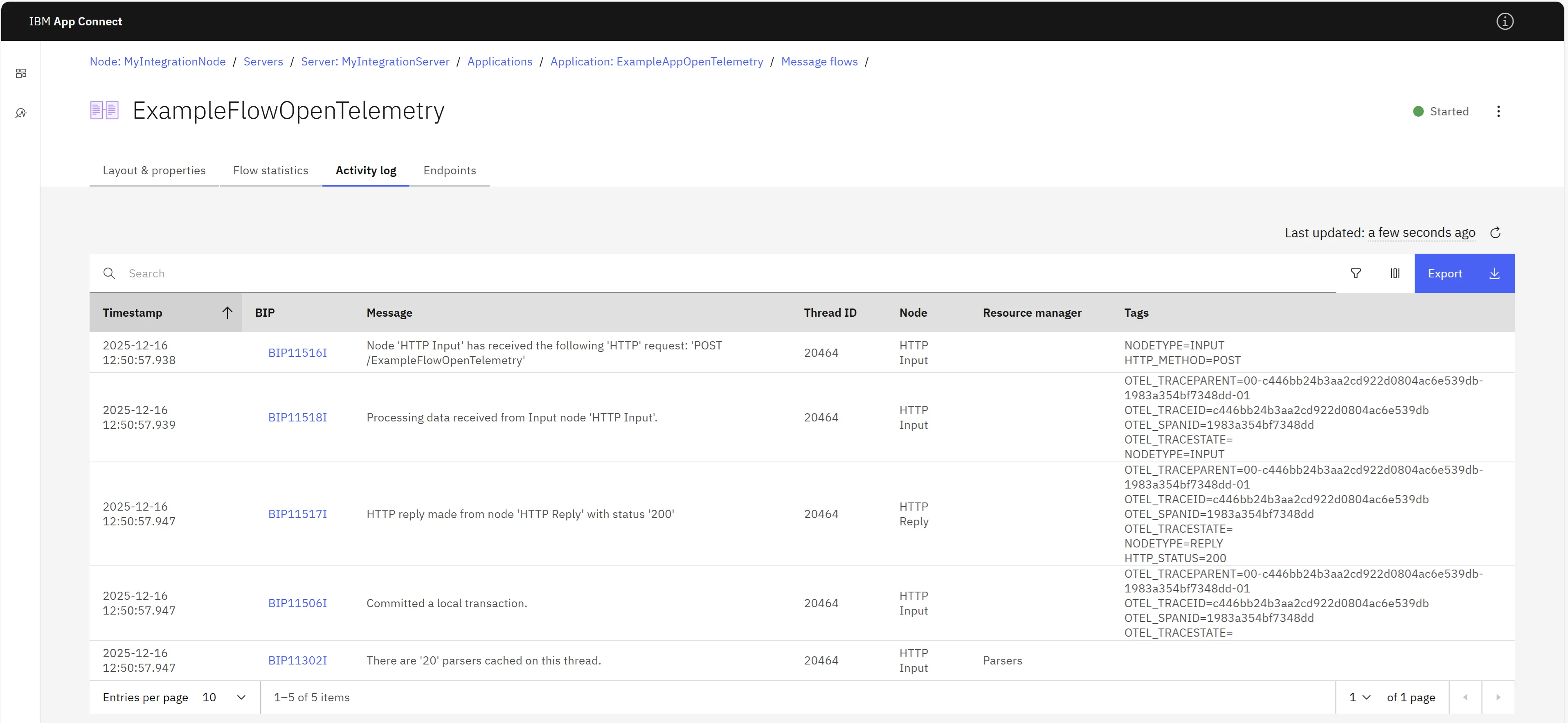 otel in activity log